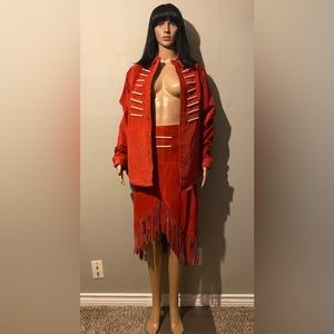 TILLMAN leather jacket and skirt beautiful rich red amazing color must see!